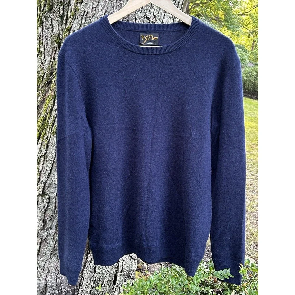 J.Crew 100% Cashmere Sweater Size Large Crewneck Navy Blue Knit Preppy Classic
